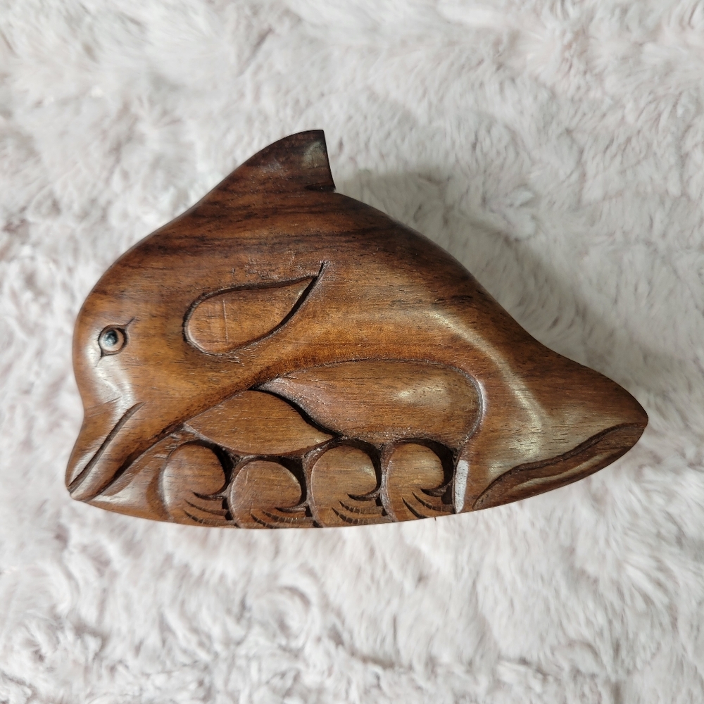 Vtg Dolphin Wood Box